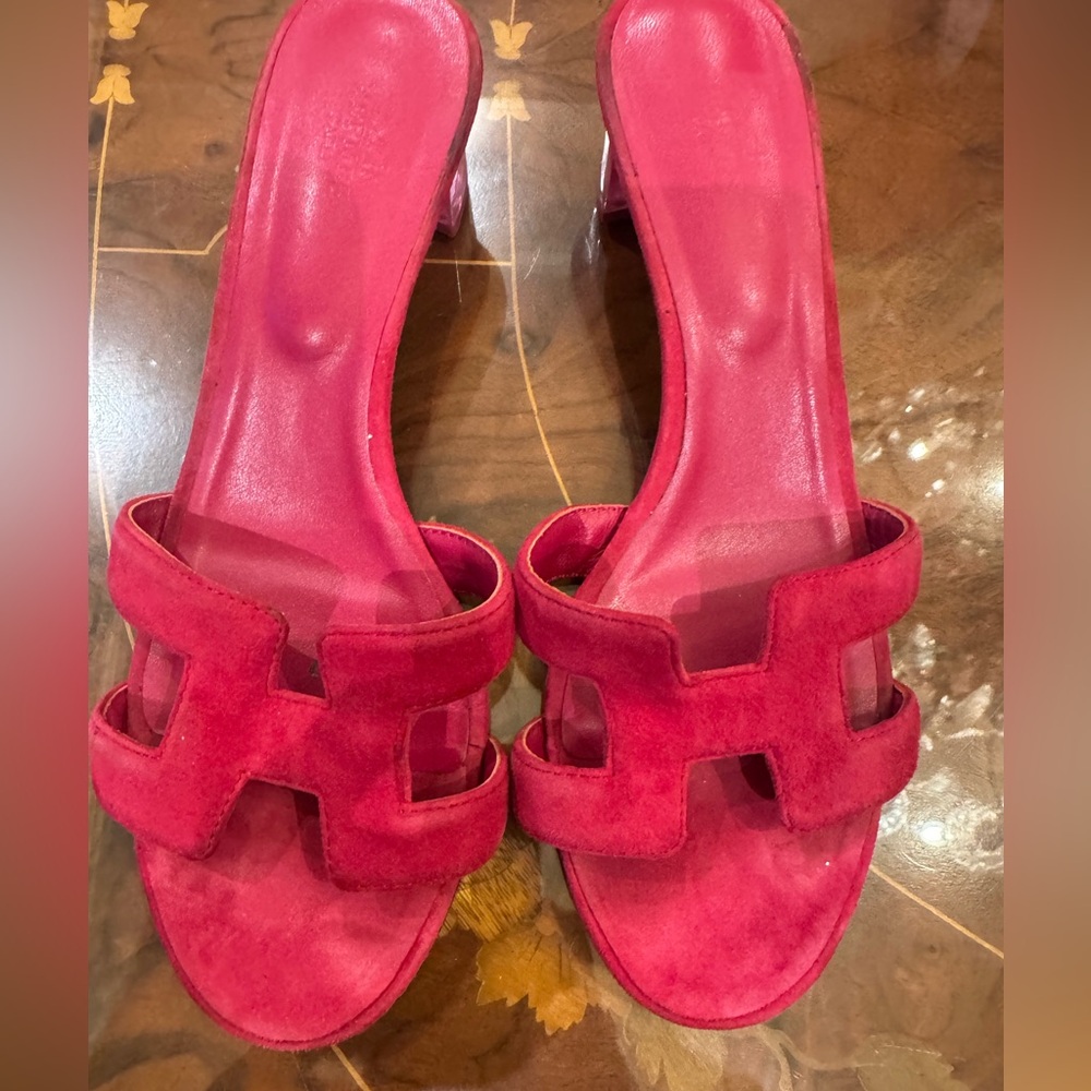 Hermes Suede women’s Slides with clear heel sz 42 USA Sz 10-10.5 - Picture 6 of 15